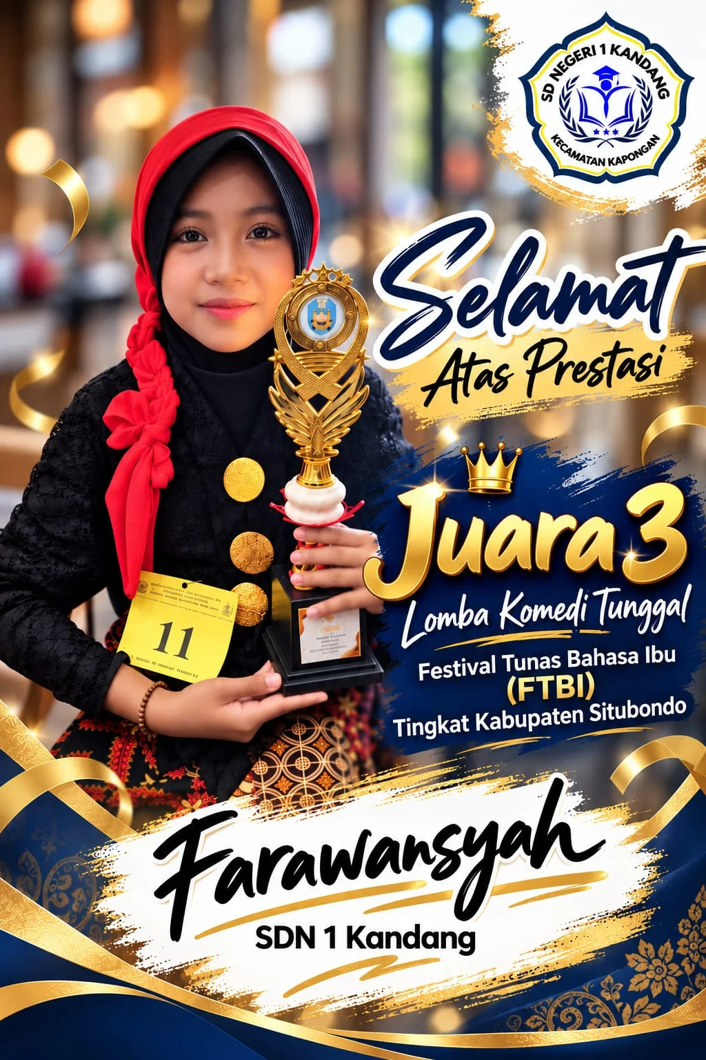 juara 3 kategori Komedi Tunggal FTBI, tingkat Kabupaten Situbondo